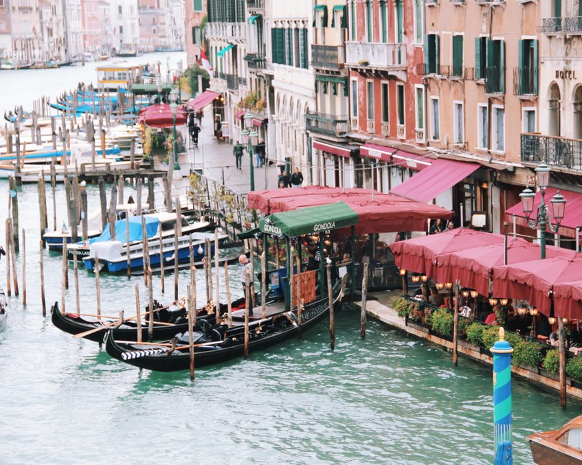 Gondolas in Venice Grand Canal