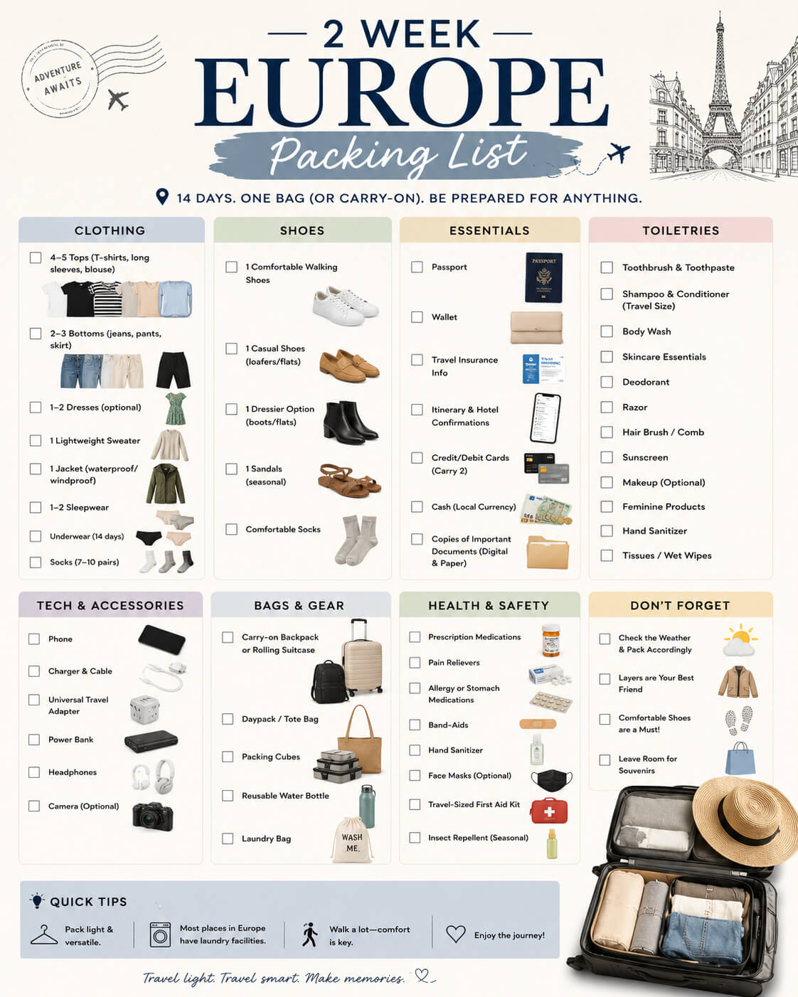 women's packing list for 2 weeks in europe