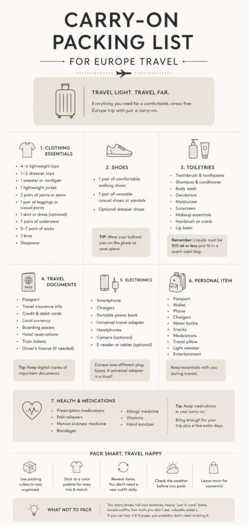 carry-on packing list for Europe