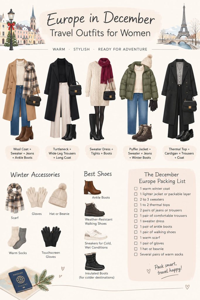 Europe in December travel outfits for women