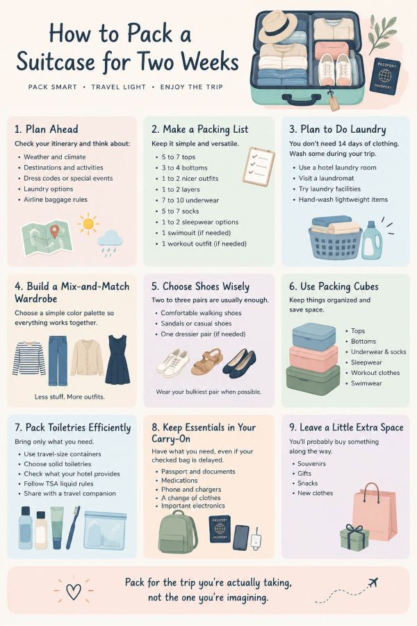 how to pack a suitcase for two weeks
